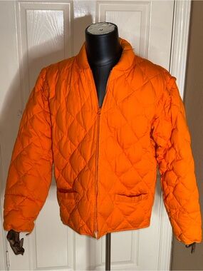 Vintage J Crew Men's Quilted Down Convertible  Jacket Vest Orange Large